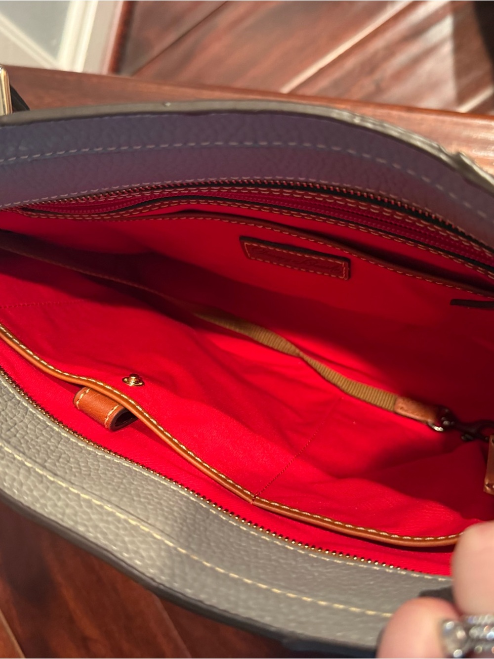 Dooney & Bourke Gray Pebble Leather Tote with Brown Straps and Front Pocket - Picture 7 of 10